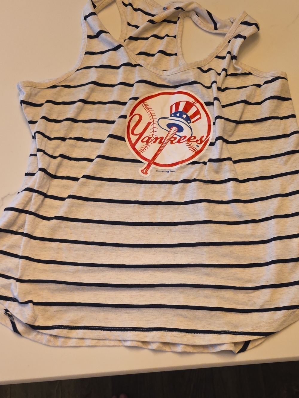 George Cream and Navy Striped Yankees Muscle Tee